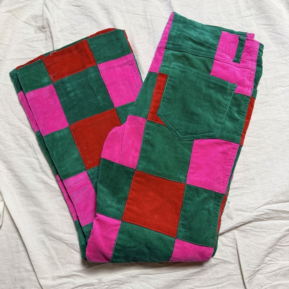 Vintage Girls Flare Corduroy Jeans Pink Patchwork Size 10 Flared Hartstrings